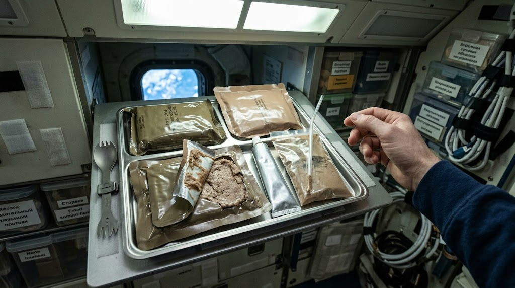 Astronaut freeze-dried meal tray